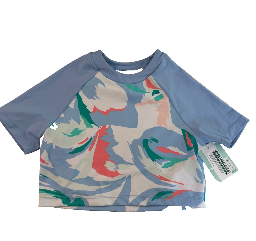 DSG Girls Blue Peri Floral Print Crop Rash Guard Swim Top Size Large NWT